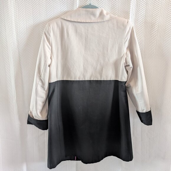 Tahari Colorblock Coat Cream Black Cotton Blend Size Small Overcoat Classic - Picture 10 of 14